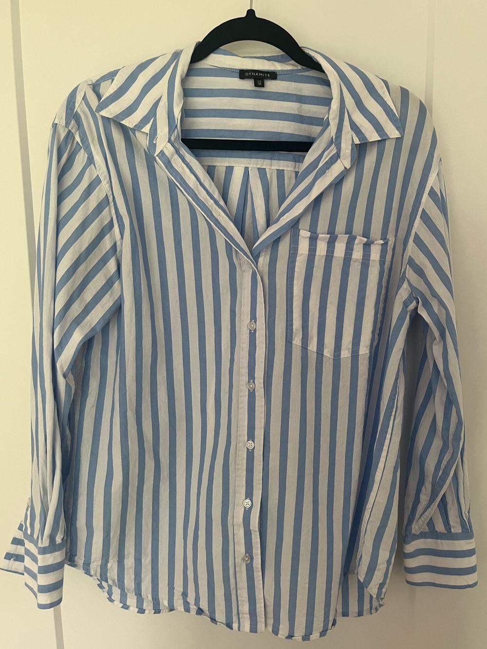 Dynamite Light Blue and White Vertical Stripe Button-Down Shirt